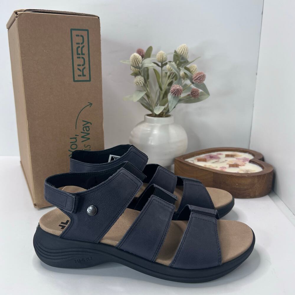 Kuru CODA Muse Leather/Microfiber Sandal Sand Jet Black Women 11 Medium Tried On
